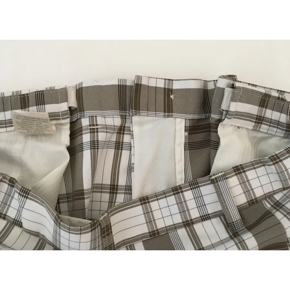 Haggar Golf Performance Shorts Mens 36 Brown White Plaid Expandable Waist